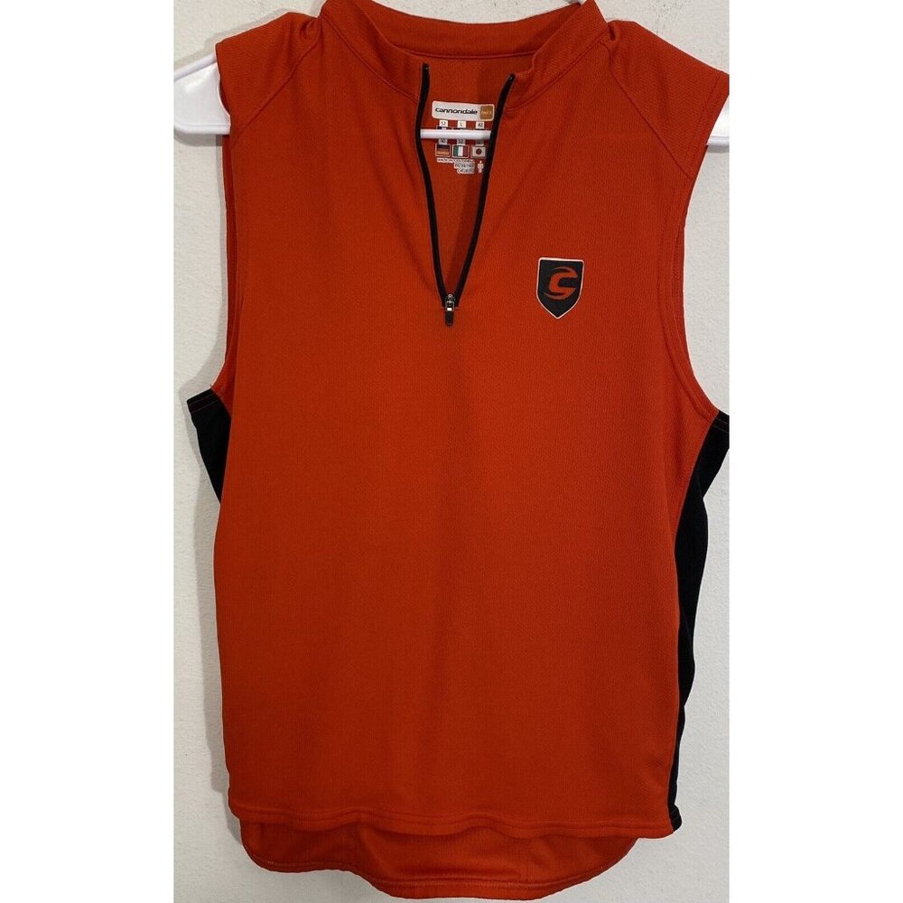 Cannondale Women Bicycle Jersey Size Large Red 1/4 Zip Sleeveless Shirt Pockets - Picture 2 of 4